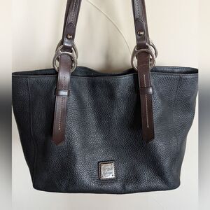 Dooney & Bourke East /West Black Pebble Leather Tote Bag With Equestrian Handles